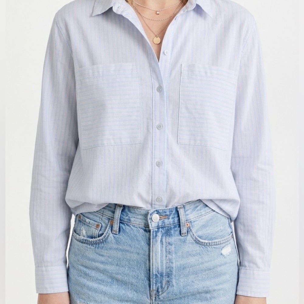 Topshop Striped Button-Down Shirt in Blue - Size US 6 - NWOT